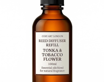 Tonka and Tobacco Flower Diffuser Refill – 100ml | Essential Oils Reed Diffuser Refill | Warm, Sweet and Woody Luxury Scent | Vegan & Long-L