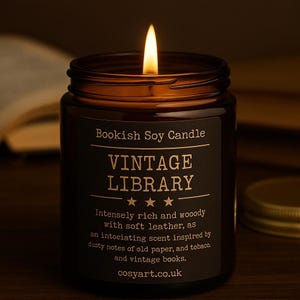 Vintage Library Scented Soy Candle - Leather Paper and Tobacco | 200ml Book Lovers Gift | Handmade in London