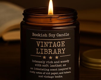 Vintage Library Scented Soy Candle - Leather Paper and Tobacco | 200ml Book Lovers Gift | Handmade in London