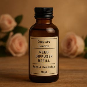 Rose and Geranium Reed Diffuser Refill | 100ml of Pure Essential Oils | Handmade Cruelty Free Long Lasting Aroma | Luxurious Home Fragrance