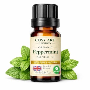 Ekologisk pepparmyntsolja 10ml – 100% ren naturlig myntolja för diffusor, aromaterapi, hår- och hudvård – Vegansk, inte testad på djur – Cosy