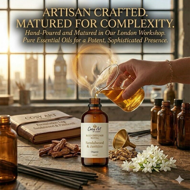 Sandalwood and Jasmine Reed Diffuser Refill 100ml | Premium Essential Oil Blend | Exotic Floral & Grounding Woody Scent | Eco-Friendly Glass image 6