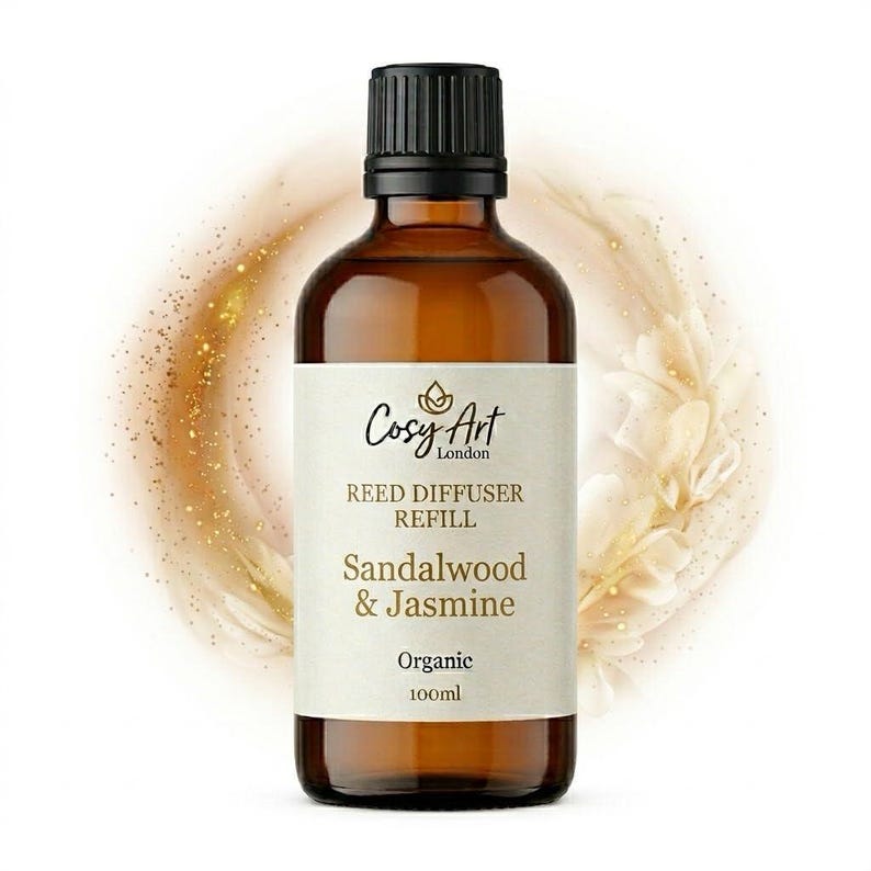 Sandalwood and Jasmine Reed Diffuser Refill 100ml | Premium Essential Oil Blend | Exotic Floral & Grounding Woody Scent | Eco-Friendly Glass image 1