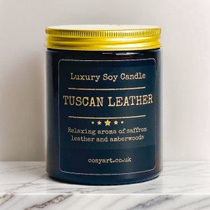 Tuscan Leather Candle | Cosy Art Candle | Essential Oils  Soy Wax Scented Candle | 180ml | Gift For Men Women