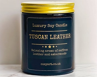 Tuscan Leather Candle | Cosy Art Candle | Essential Oils  Soy Wax Scented Candle | 180ml | Gift For Men Women