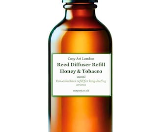 Honey and Tobacco Reed Diffuser Refill – Luxurious Amber Bottle (100ml) | Sweet and Earthy Natural Aroma for Home & Office | Long-Lasting, E