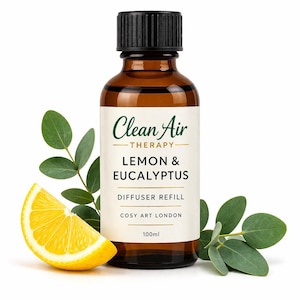 Recambio para difusor de varillas de limón y eucalipto 100 ml / Fragancia de lujo para el hogar con aceites esenciales / Aromas naturales de larga duración / Aroma refrescante