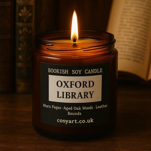 Oxford Library Candle | 200ml Bookish Soy Candle  | Aged Oak, Leather & Worn Pages | Cozy Gift for Book Lovers | 90-100h Burn