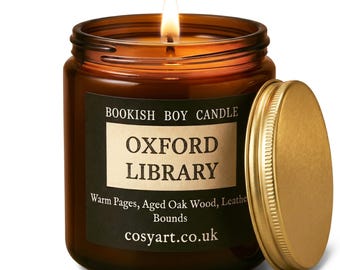 Oxford Library Luxury Scented Candle – Vintage Book Lovers' Literary Gift, Natural Soy Wax with Leather, Aged Oak and Warm Pages Scent for R