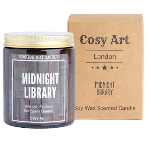 Bookish Candles | Lavender + Frankincense  | Cosy Art Candle | Soy Wax Scented Candle | Midnight Library | Gifts | 180ml | 40h Burning