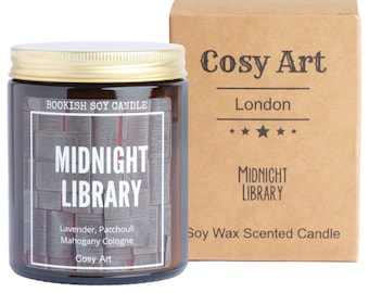 Bookish Candles | Lavender + Frankincense  | Cosy Art Candle | Soy Wax Scented Candle | Midnight Library | Gifts | 180ml | 40h Burning