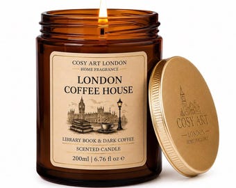 Candela regalo per amanti dei libri: London Coffee House / Profumo di vecchia libreria / Fragranza di caffè scuro e libri di biblioteca / Candela da lettura / Regalo letterario per