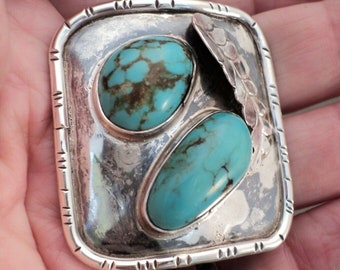 Navajo Style Slide Vintage Native American Western Wear Royston Turquoise Bolo Tie Hand Crafted Sterling Silver Rope w Sun Rays Border