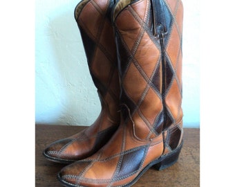 Vintage 70er Jahre Damen ACME Patchwork Leder Cowboy Western BOOTS Größe 6C Made USA