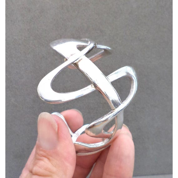 Modernist WAVE Solid Sterling Silver CUFF BRACELE… - image 1