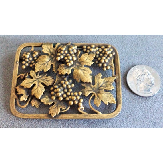 Vtg Grapevine Rectangular SASH BROOCH Detailed Un… - image 7