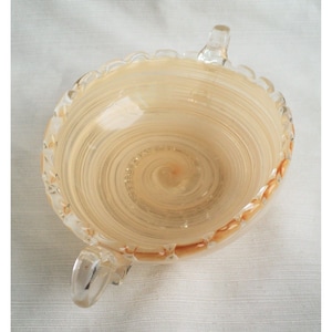 MCM Vintage MURANO Italy Spiral Art GLASS Bowl with Handles Gold Sparkle Scalloped