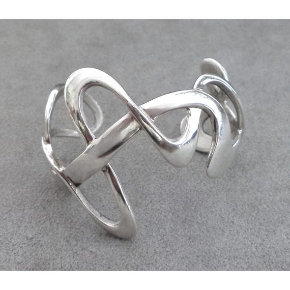 Modernist WAVE Solid Sterling Silver CUFF BRACELE… - image 3