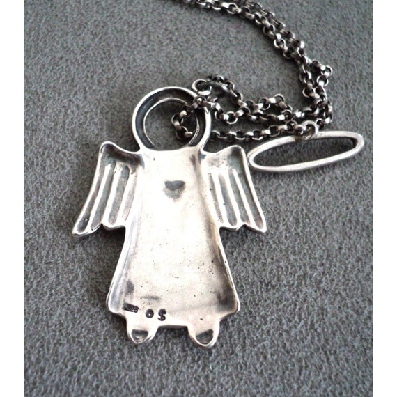 Vtg Signed STERLING Silver ANGEL Pendant on Laria… - image 4