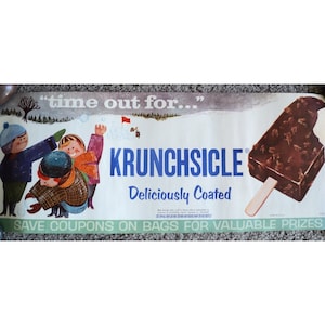 60s KRUNCHSICLE Eisdiele WERBPOSTER 17x43cm Unbenutzt Schneeballschlacht Fort