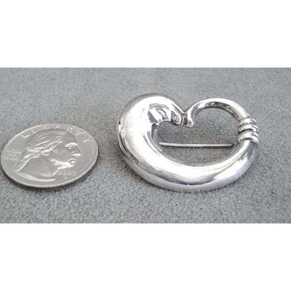 Vintage Solid STERLING Silver HEART Shaped BROOCH… - image 6