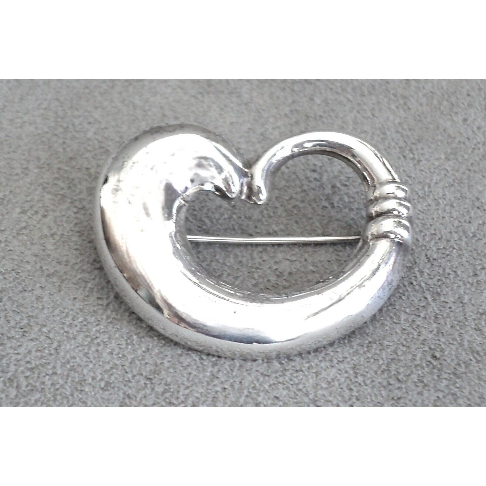 Vintage Solid STERLING Silver HEART Shaped BROOCH 1 3/8"
