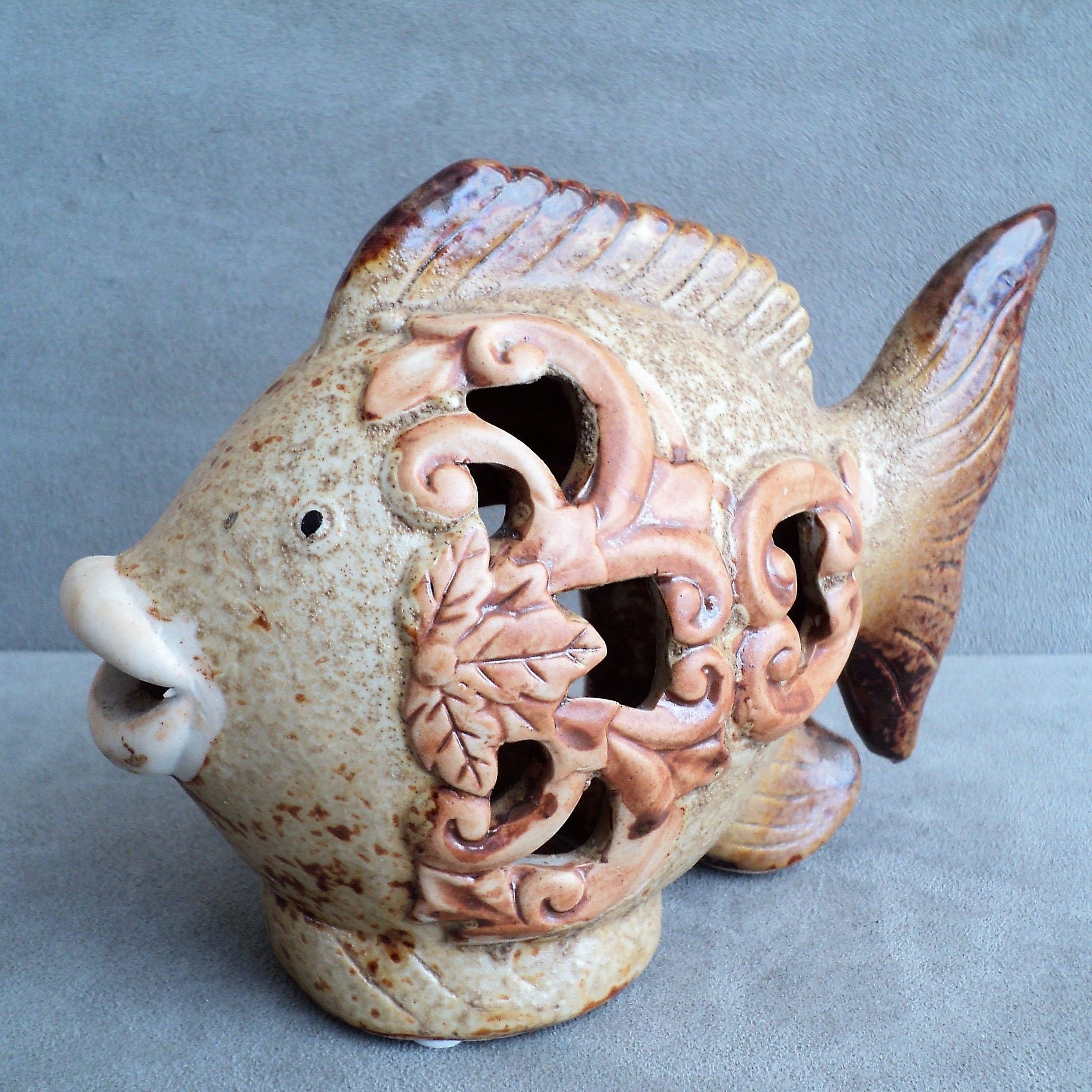 Vintage Signed FISH CANDLE HOLDER Studio Art Pottery Retro Etsy New