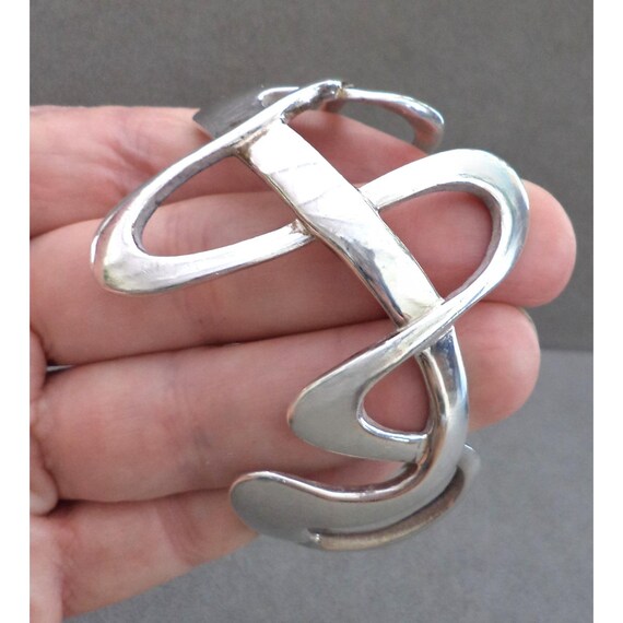 Modernist WAVE Solid Sterling Silver CUFF BRACELE… - image 8