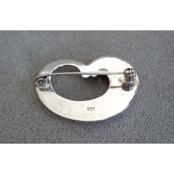 Vintage Solid STERLING Silver HEART Shaped BROOCH… - image 5