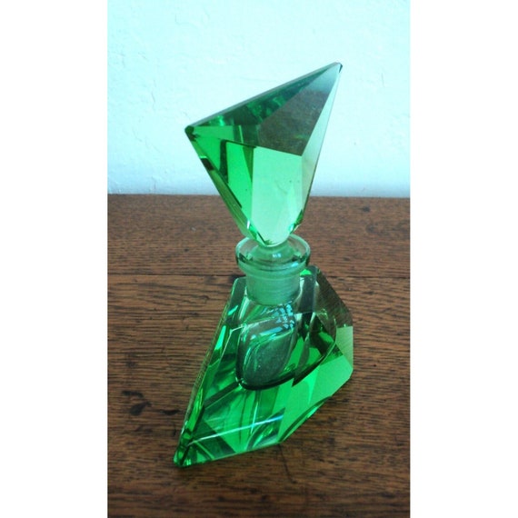 Art Deco Green Angular Crystal Glass DRESSER SET … - image 6