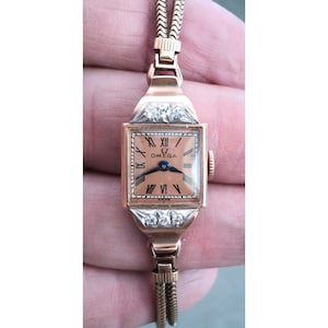 Antique OMEGA 14K Rose GOLD Diamond Ladies&#39; WATCH Working - Art Deco