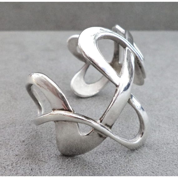 Modernist WAVE Solid Sterling Silver CUFF BRACELE… - image 5
