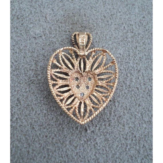 Vintage 10K Yellow GOLD 5 Diamond HEART PENDANT T… - image 5