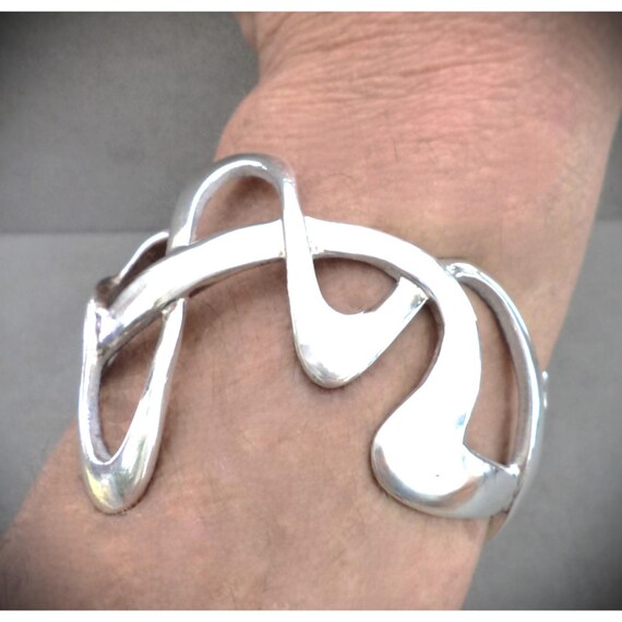 Modernist WAVE Solid Sterling Silver CUFF BRACELE… - image 2