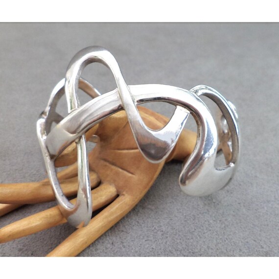 Modernist WAVE Solid Sterling Silver CUFF BRACELE… - image 4