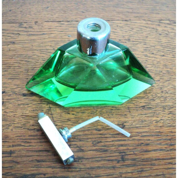 Art Deco Green Angular Crystal Glass DRESSER SET … - image 9