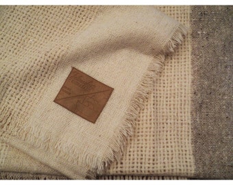 FALIERO SARTI Handwoven Soft Wool Blanket THROW Cream Tan Off-White Wide Stripes Italy 56"