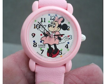 Reloj vintage Lorus by Seiko DISNEY MINNIE MOUSE rosa de los años 90: impecable