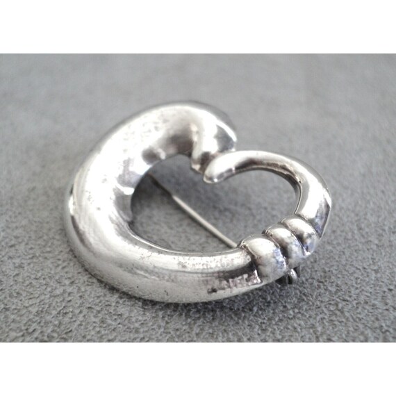 Vintage Solid STERLING Silver HEART Shaped BROOCH… - image 2