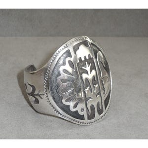 Vtg Monroe Ashley Navajo STERLING Silver Big CUFF Bracelet Shadowbox OVERLAY