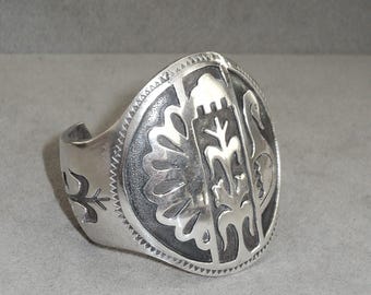 VTG Monroe Ashley Navajo STERLING Silber große Manschette Armband Shadowbox OVERLAY
