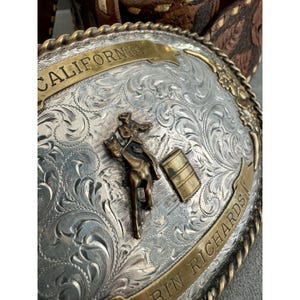 Cinturón de trofeo de plata esterlina DIABLO Western Vintage enorme con hebilla de 3,5 x 5,5 pulgadas, estilo vaquero de rodeo imagen 12