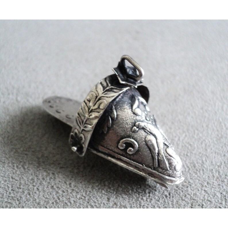 Antique Sterling Silver SLIPPER Style Lady's STIRRUP BROOCH Miniature 1.5 Birds zdjęcie 4