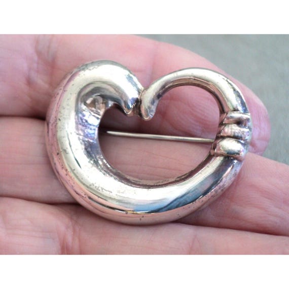 Vintage Solid STERLING Silver HEART Shaped BROOCH… - image 4