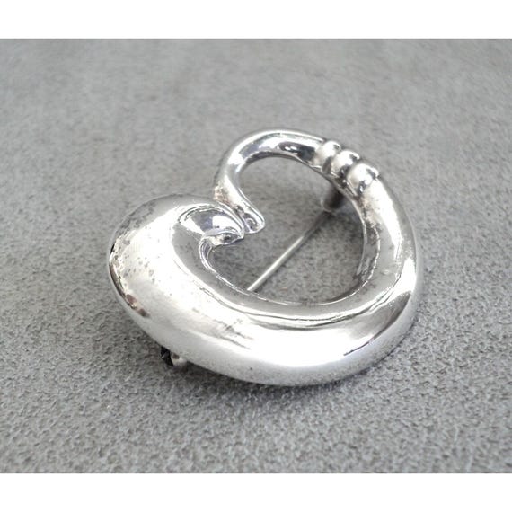 Vintage Solid STERLING Silver HEART Shaped BROOCH… - image 3