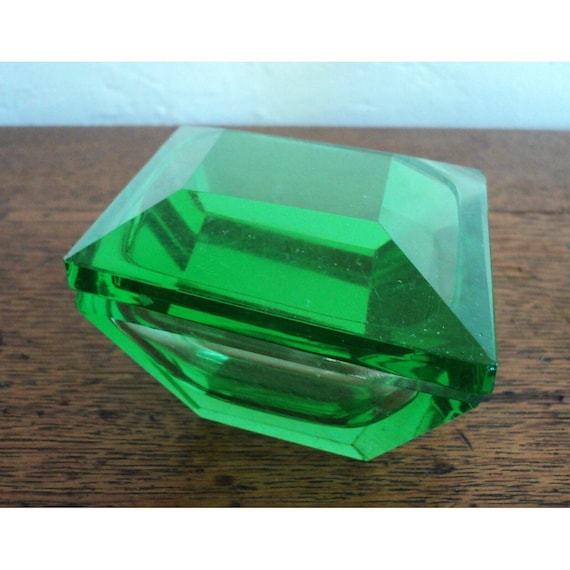 Art Deco Green Angular Crystal Glass DRESSER SET … - image 10