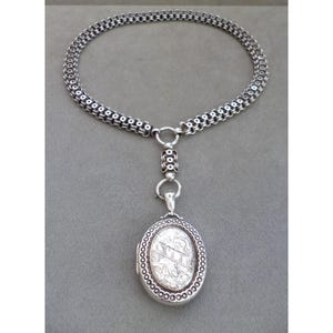 Antique Massive English Sterling Silver WATCH CHAIN + LOCKET 1901 Stars Signed