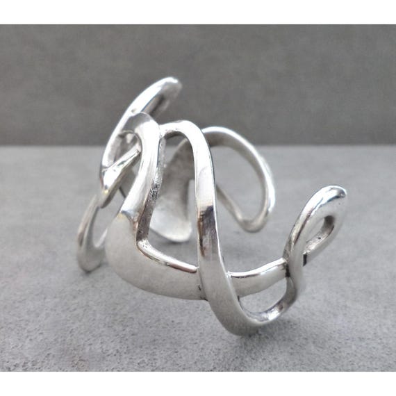 Modernist WAVE Solid Sterling Silver CUFF BRACELE… - image 7