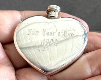 Vintage TIFFANY & Co Sterling Silver Heart-Shaped PERFUME BOTTLE + Dipper - Engraved