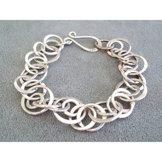 Vintage STERLING Silver Multi-Link BRACELET Intri… - image 1